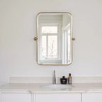1 pièce, miroir mural cadre, rectangulaire arrondi, en fer forgé, noir, pivotant, 91 cm H x 61 cm L