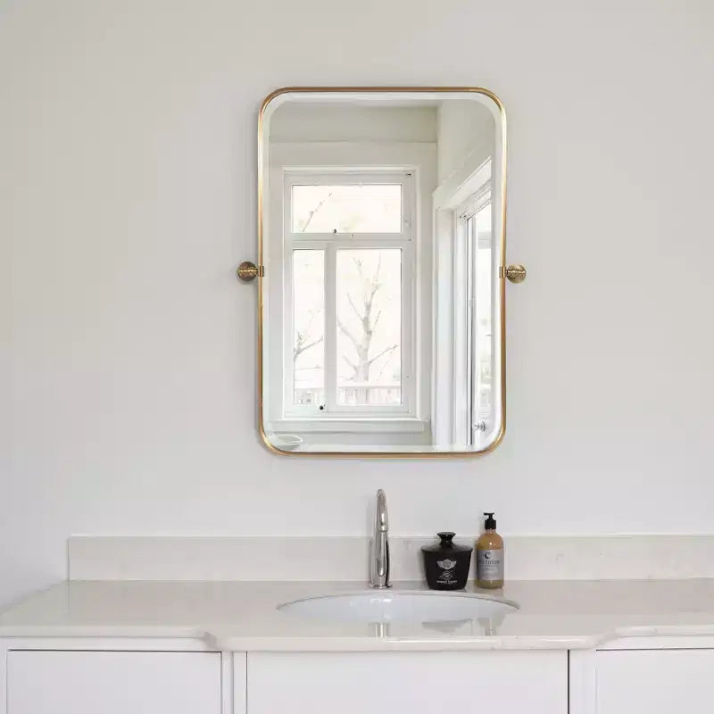 1 pièce, miroir mural cadre, rectangulaire arrondi, en fer forgé, noir, pivotant, 91 cm H x 61 cm L