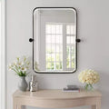 1 Piece 36 In.H x 24 In.W Iron Art Rounded Rectangle Black Rotating Hardware Hanging Mirror Frame Wall Mirror