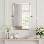 1 pièce, miroir mural cadre, rectangulaire arrondi, en fer forgé, noir, pivotant, 91 cm H x 61 cm L