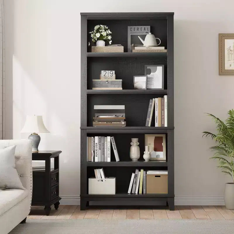71 Tall Bookcase with Adjustable Shelves & 31.5 Width, 5 Tier Farmhouse Bookshelf with Wooden Legs, Rustic Vintage Book Shelf
