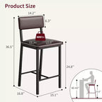 Lot de 4 tabourets de bar, tabourets de comptoir avec dossier et pieds en métal épaissi, tabourets de bar rembourrés en cuir PU à hauteur de comptoir avec repose-pieds
