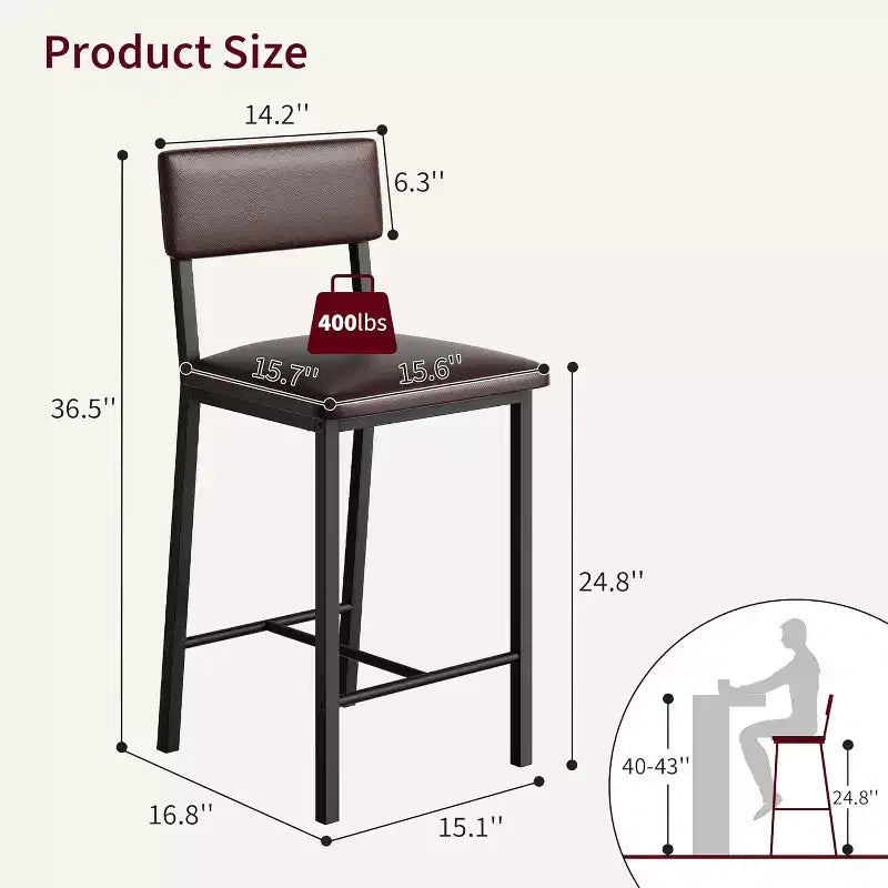 Lot de 4 tabourets de bar, tabourets de comptoir avec dossier et pieds en métal épaissi, tabourets de bar rembourrés en cuir PU à hauteur de comptoir avec repose-pieds
