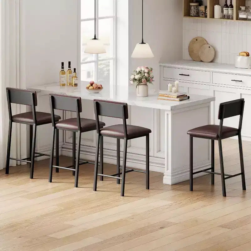 Lot de 4 tabourets de bar, tabourets de comptoir avec dossier et pieds en métal épaissi, tabourets de bar rembourrés en cuir PU à hauteur de comptoir avec repose-pieds