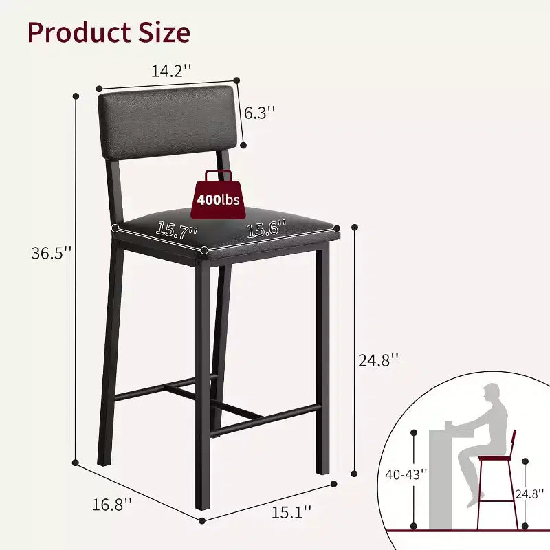 Lot de 4 tabourets de bar, tabourets de comptoir avec dossier et pieds en métal épaissi, tabourets de bar rembourrés en cuir PU à hauteur de comptoir avec repose-pieds