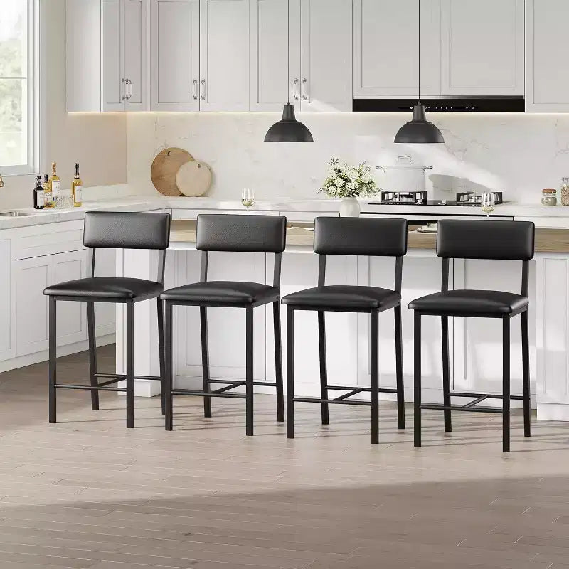 Bar Stools Set of 4, Counter Stools with Back and Thickened Metal Legs, Upholstered PU Leather Counter Height Barstools with Footrest