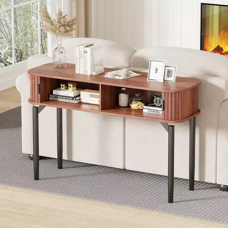 Acekool 47 Table console étroite en chêne avec tiroirs et étagère inférieure, longue table d'entrée et de canapé pour couloir et salon