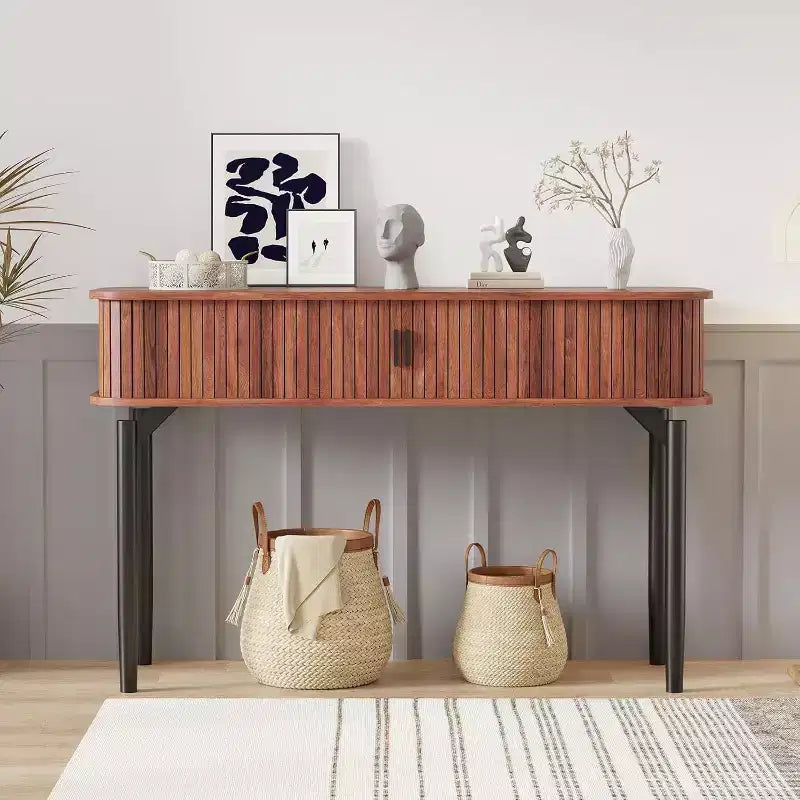 Acekool 47 Table console étroite en chêne avec tiroirs et étagère inférieure, longue table d'entrée et de canapé pour couloir et salon