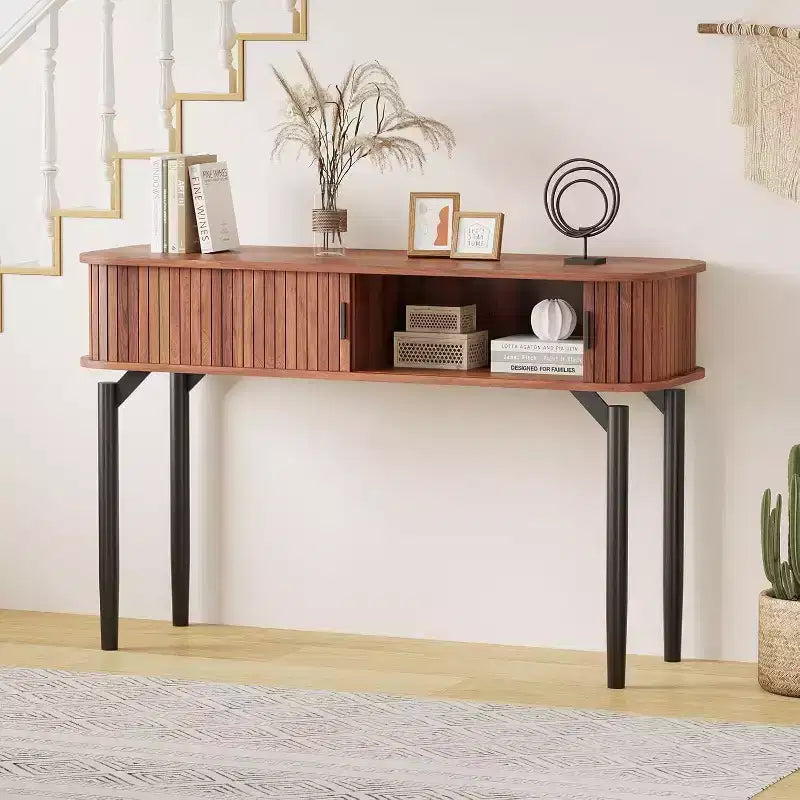 Acekool 47 Table console étroite en chêne avec tiroirs et étagère inférieure, longue table d'entrée et de canapé pour couloir et salon