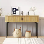 Acekool 47 Table console étroite en chêne avec tiroirs et étagère inférieure, longue table d'entrée et de canapé pour couloir et salon