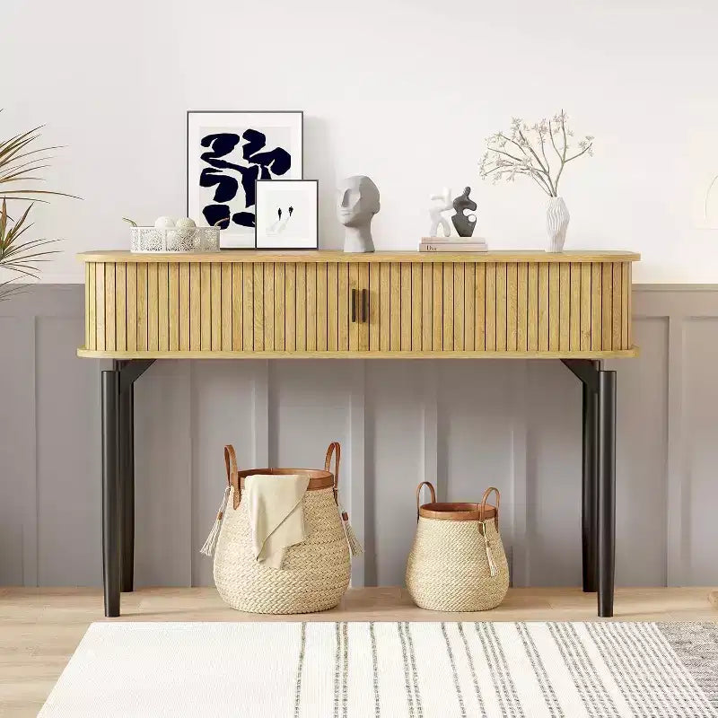 Acekool 47 Table console étroite en chêne avec tiroirs et étagère inférieure, longue table d'entrée et de canapé pour couloir et salon