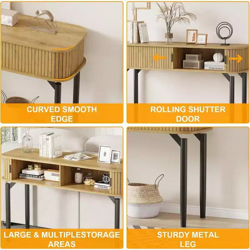 Acekool 47 Table console étroite en chêne avec tiroirs et étagère inférieure, longue table d'entrée et de canapé pour couloir et salon