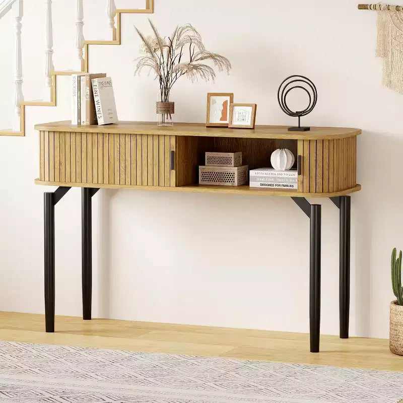Acekool 47 Table console étroite en chêne avec tiroirs et étagère inférieure, longue table d'entrée et de canapé pour couloir et salon