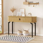 Acekool 47 Oak Narrow Console Table with Drawers and Bottom Shelf, Long Entryway and Sofa Table for Hallway and Living Room