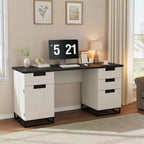 Acekool 59 Bureau de direction de ferme avec tiroir de classement, armoire de rangement et 3 tiroirs, table d'ordinateur en bois pour le travail et les études