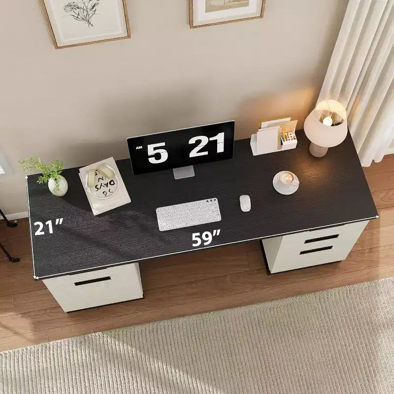 Acekool 59 Bureau de direction de ferme avec tiroir de classement, armoire de rangement et 3 tiroirs, table d'ordinateur en bois pour le travail et les études