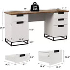 Acekool 59 Bureau de direction de ferme avec tiroir de classement, armoire de rangement et 3 tiroirs, table d'ordinateur en bois pour le travail et les études