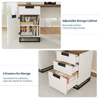 Acekool 59 Bureau de direction de ferme avec tiroir de classement, armoire de rangement et 3 tiroirs, table d'ordinateur en bois pour le travail et les études