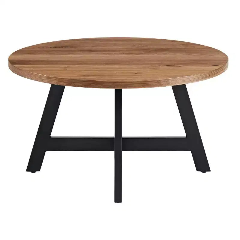 Alaterre Furniture Industrial Round Coffee Table, Walnut