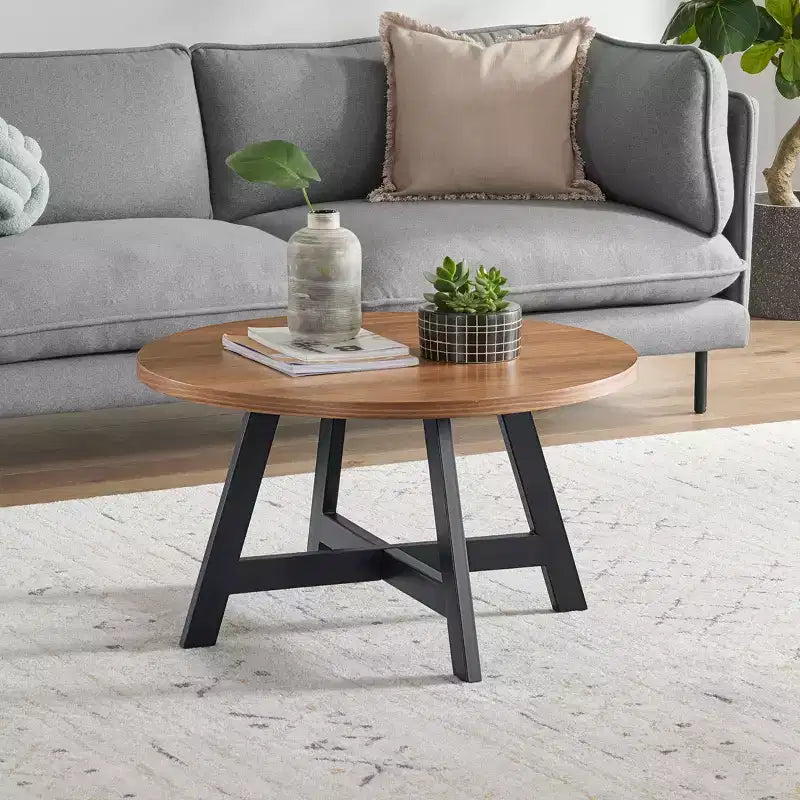 Table basse ronde industrielle Alaterre Furniture, Noyer
