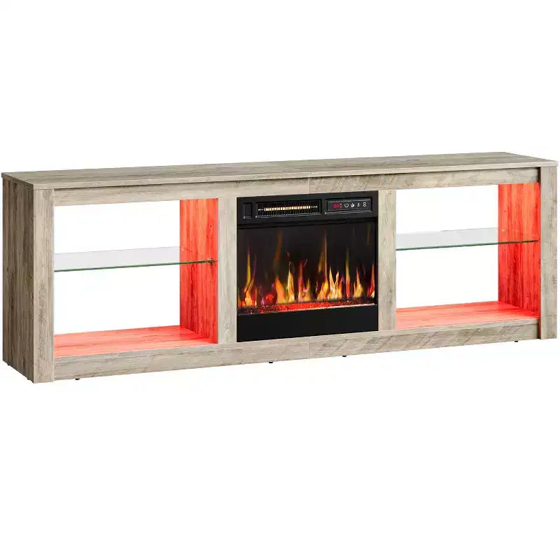 Meuble TV Bestier 63 pour téléviseurs jusqu'à 70 pouces, meuble de divertissement LED avec cheminée 18 pouces et étagères de rangement pour salon