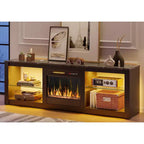 Meuble TV Bestier 63 pour téléviseurs jusqu'à 70 pouces, meuble de divertissement LED avec cheminée 18 pouces et étagères de rangement pour salon