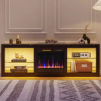 Meuble TV Bestier 63 pour téléviseurs jusqu'à 70 pouces, meuble de divertissement LED avec cheminée 18 pouces et étagères de rangement pour salon