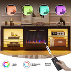 Meuble TV Bestier 63 pour téléviseurs jusqu'à 70 pouces, meuble de divertissement LED avec cheminée 18 pouces et étagères de rangement pour salon