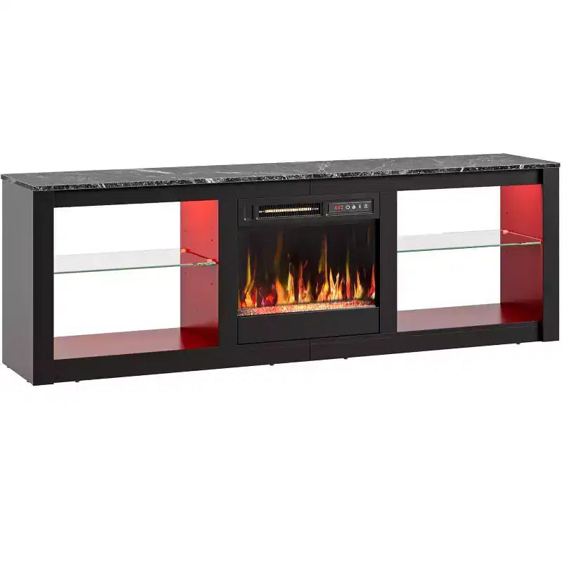 Meuble TV Bestier 63 pour téléviseurs jusqu'à 70 pouces, meuble de divertissement LED avec cheminée 18 pouces et étagères de rangement pour salon