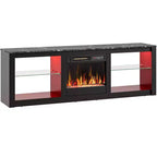 Meuble TV Bestier 63 pour téléviseurs jusqu'à 70 pouces, meuble de divertissement LED avec cheminée 18 pouces et étagères de rangement pour salon