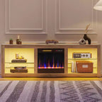 Meuble TV Bestier 63 pour téléviseurs jusqu'à 70 pouces, meuble de divertissement LED avec cheminée 18 pouces et étagères de rangement pour salon