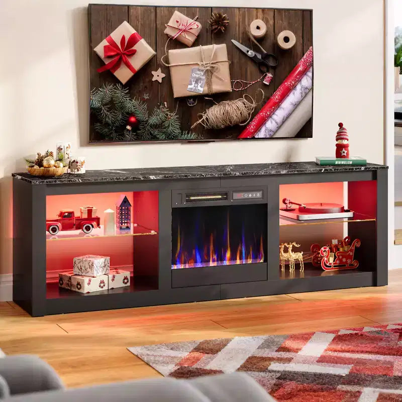 Bestier 63 Fireplace TV Stand for TVs up to 70, LED Gaming Entertainment Center TV Console with 18 Fireplace & Storage Shelves for Living Room