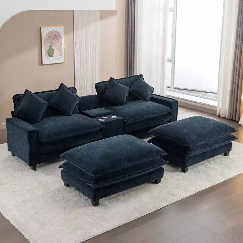 Canapé d'angle en chenille CLIHOME 112,6, avec deux ottomans amovibles et grand coffre de rangement