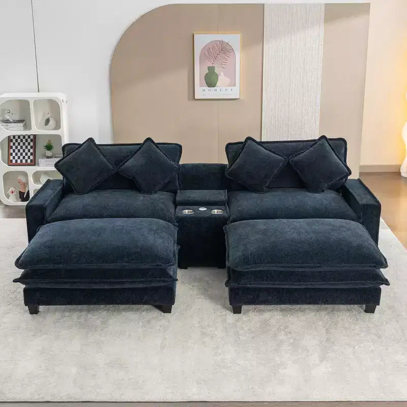 Canapé d'angle en chenille CLIHOME 112,6, avec deux ottomans amovibles et grand coffre de rangement