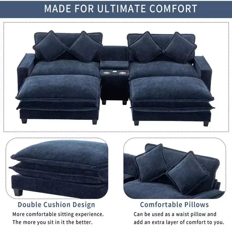Canapé d'angle en chenille CLIHOME 112,6, avec deux ottomans amovibles et grand coffre de rangement