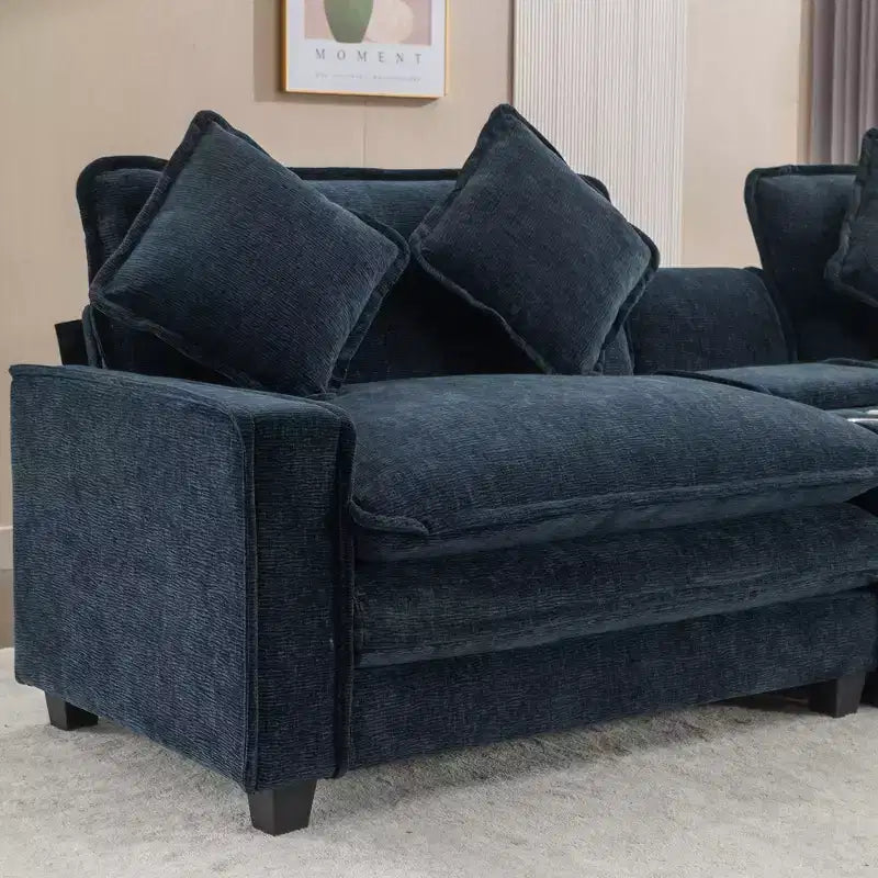 Canapé d'angle en chenille CLIHOME 112,6, avec deux ottomans amovibles et grand coffre de rangement