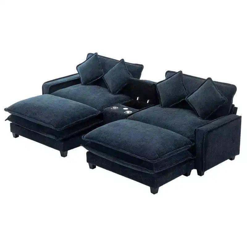 Canapé d'angle en chenille CLIHOME 112,6, avec deux ottomans amovibles et grand coffre de rangement