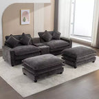 Canapé d'angle en chenille CLIHOME 112,6, avec deux ottomans amovibles et grand coffre de rangement