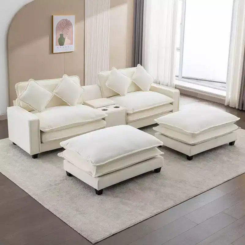 Canapé d'angle en chenille CLIHOME 112,6, avec deux ottomans amovibles et grand coffre de rangement