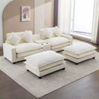 Canapé d'angle en chenille CLIHOME 112,6, avec deux ottomans amovibles et grand coffre de rangement