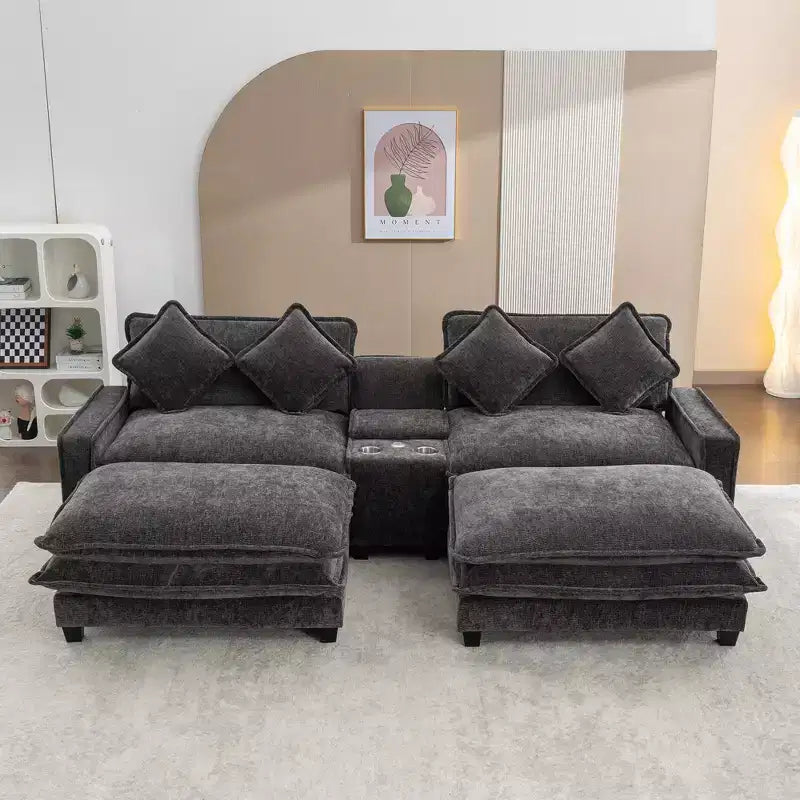 Canapé d'angle en chenille CLIHOME 112,6, avec deux ottomans amovibles et grand coffre de rangement