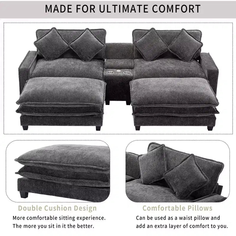 Canapé d'angle en chenille CLIHOME 112,6, avec deux ottomans amovibles et grand coffre de rangement