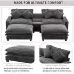 Canapé d'angle en chenille CLIHOME 112,6, avec deux ottomans amovibles et grand coffre de rangement