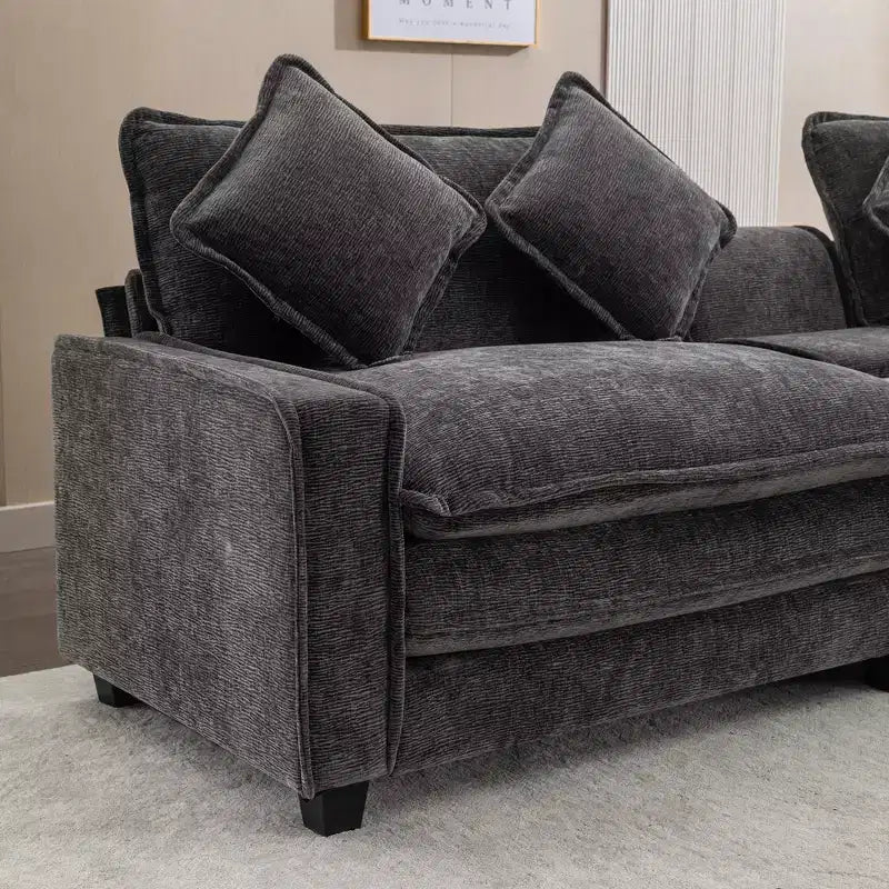 Canapé d'angle en chenille CLIHOME 112,6, avec deux ottomans amovibles et grand coffre de rangement