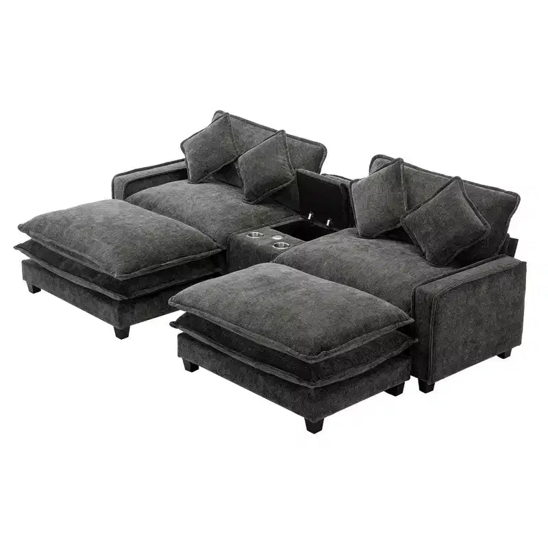 Canapé d'angle en chenille CLIHOME 112,6, avec deux ottomans amovibles et grand coffre de rangement
