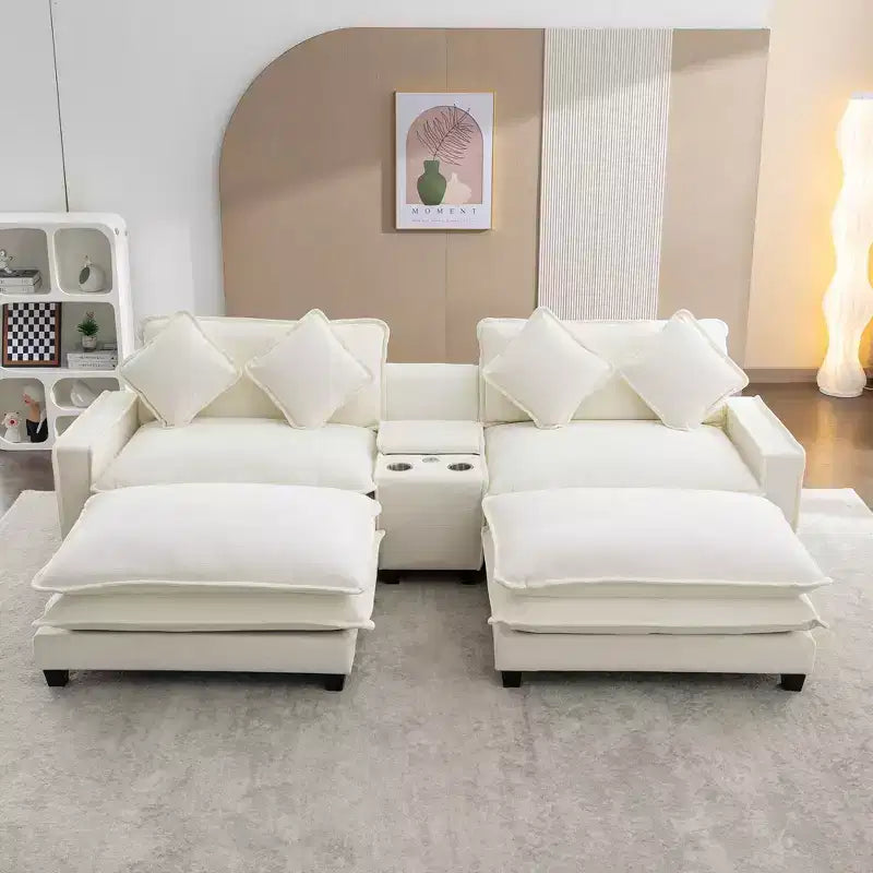 Canapé d'angle en chenille CLIHOME 112,6, avec deux ottomans amovibles et grand coffre de rangement