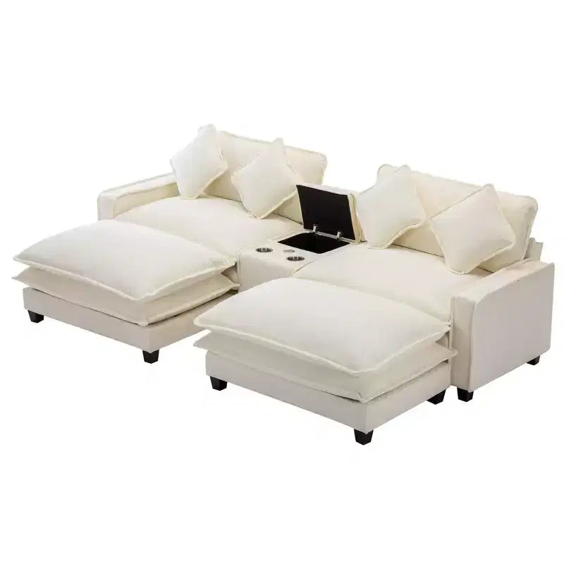 Canapé d'angle en chenille CLIHOME 112,6, avec deux ottomans amovibles et grand coffre de rangement