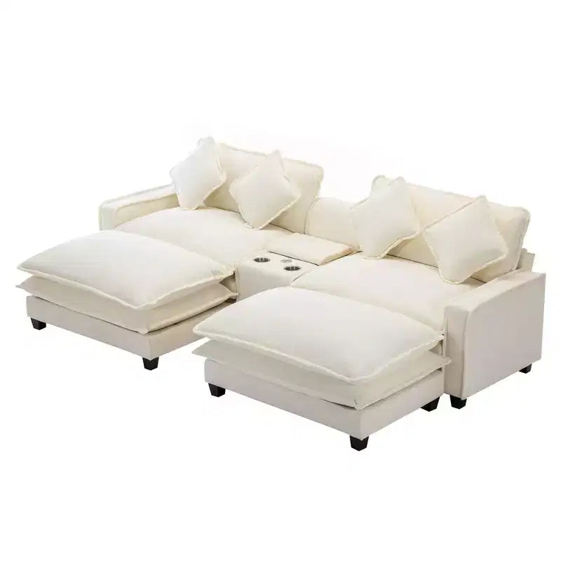 CLIHOME 112.6 Sectional Sofa Chenille Upholstered Sofa with Two Removable Ottoman and Large Storage Box