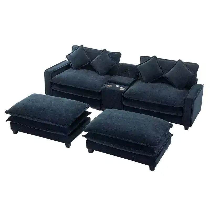 Canapé d'angle en chenille CLIHOME 112,6, avec deux ottomans amovibles et grand coffre de rangement