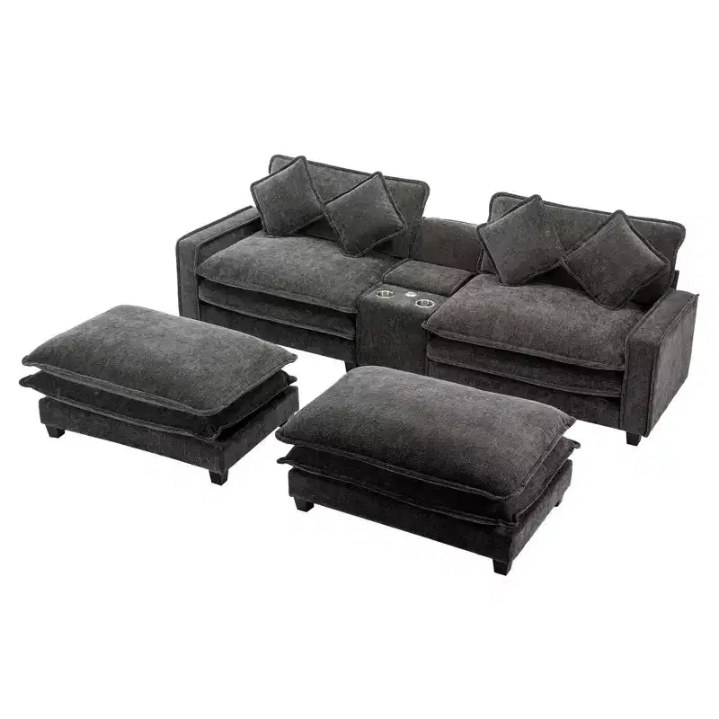 Canapé d'angle en chenille CLIHOME 112,6, avec deux ottomans amovibles et grand coffre de rangement
